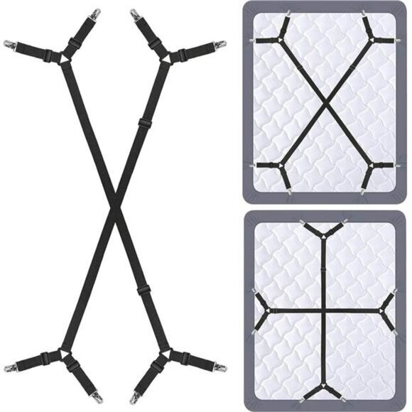 Bed Sheet Holder Straps Sheet Adjustable Bed Clips Fasteners 2Pcs/Set Black - Picture 1 of 7